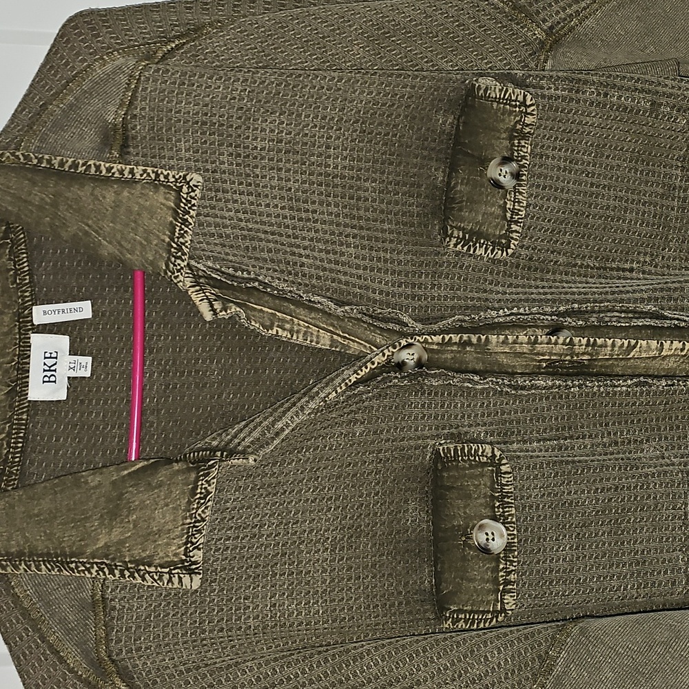 BKE WAFFLE KNIT like new green mineral wash shacket/shirt top. Sz xlg - Picture 3 of 9